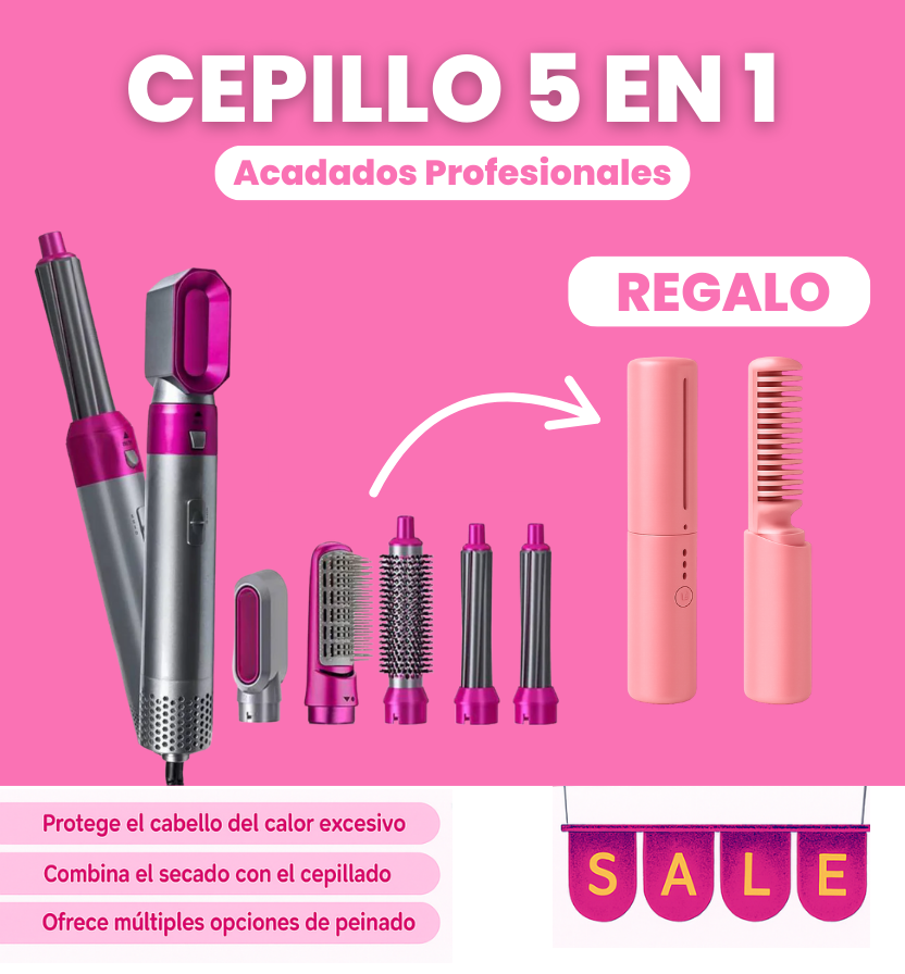 CEPILLO 5 EN 1 + Plancha de Pelo Portátil de regalo