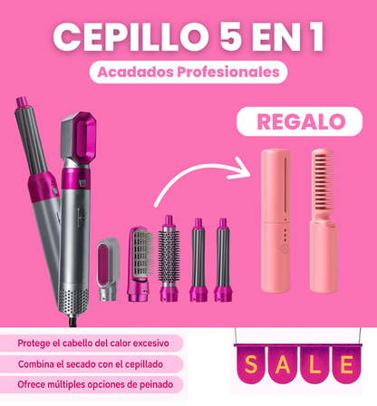 CEPILLO 5 EN 1 + Plancha de Pelo Portátil de regalo